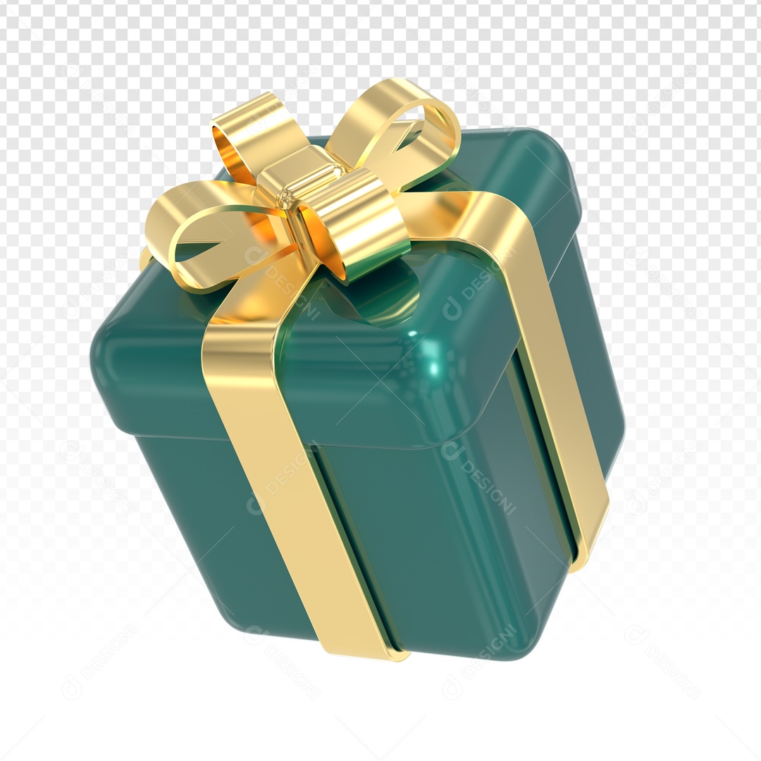 Elemento 3D Caixa De Presente Verde Fita Dourada PSD