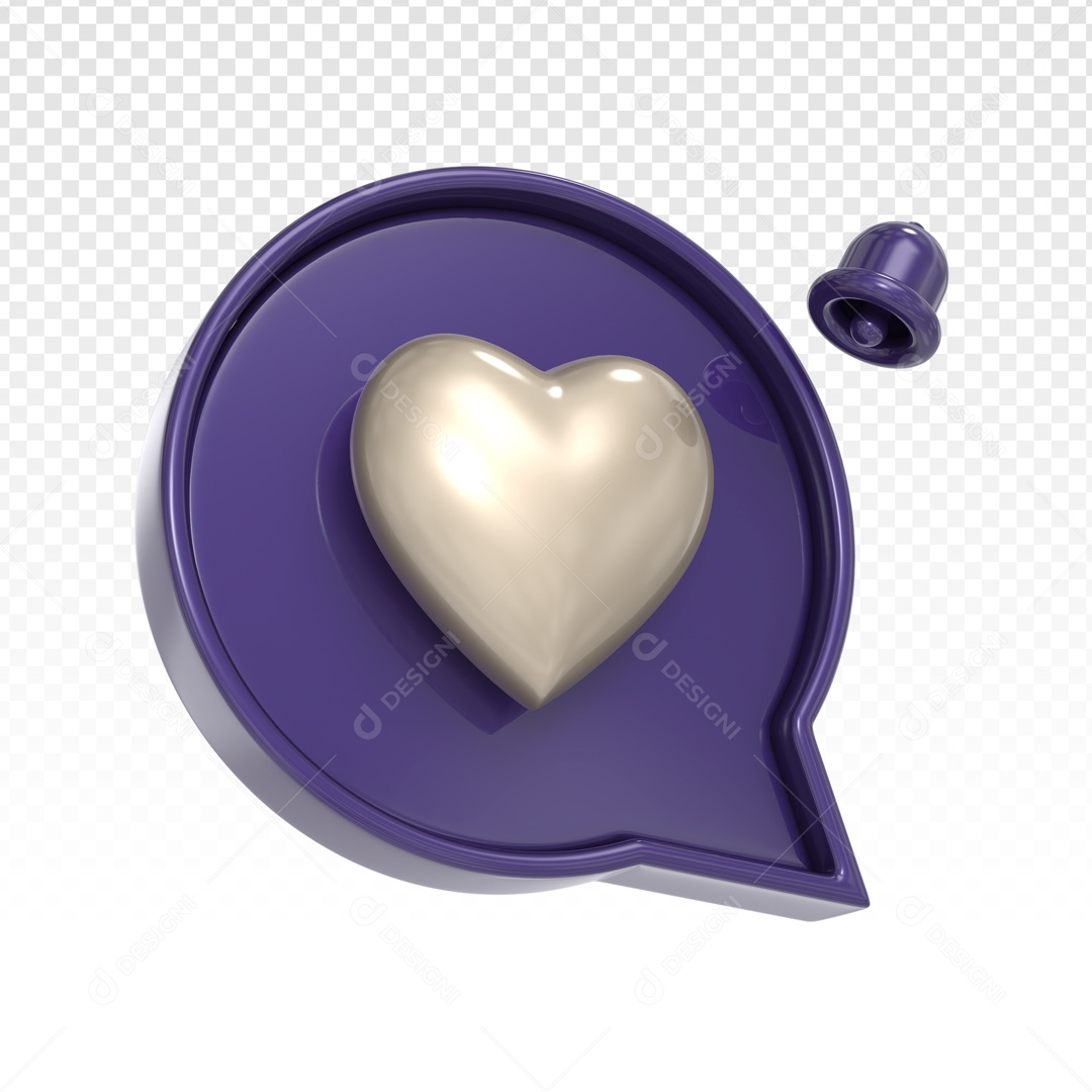 Emoji Azul Escuro Com Sino De Coração Prata Elemento 3D PSD