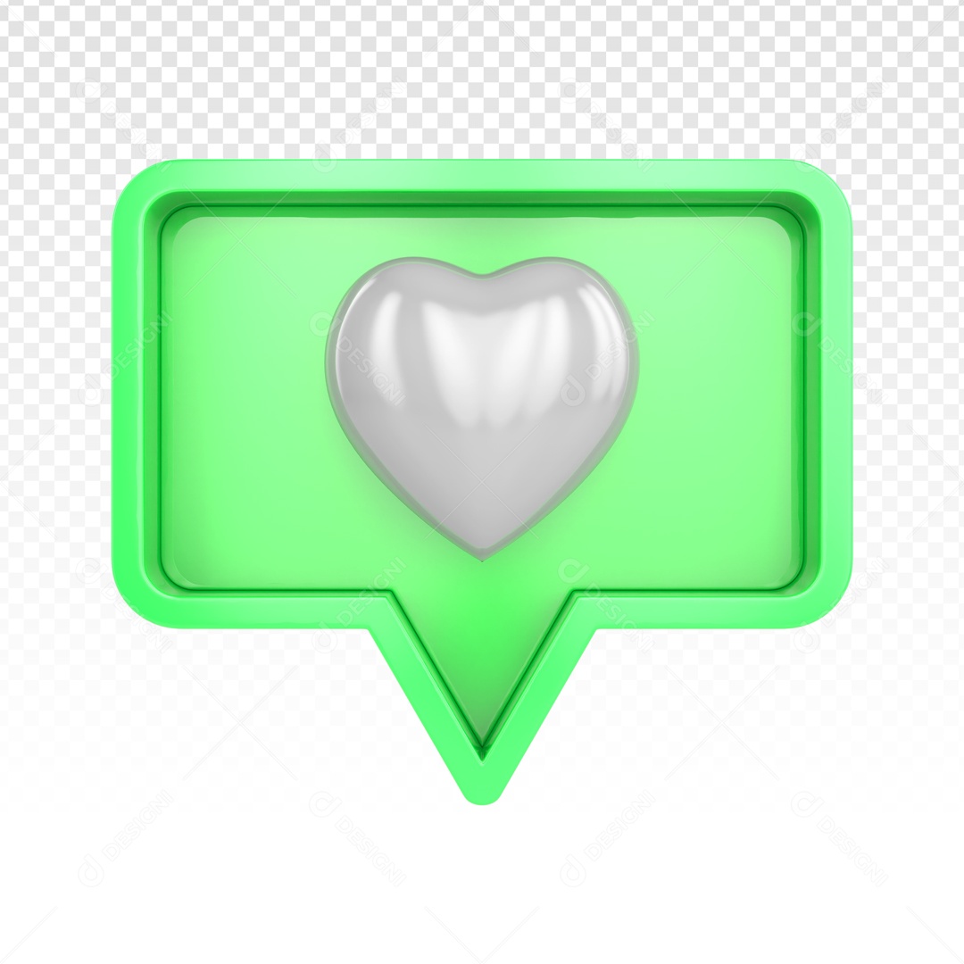 Emoji Verde De Coração Prata Elemento 3D PSD