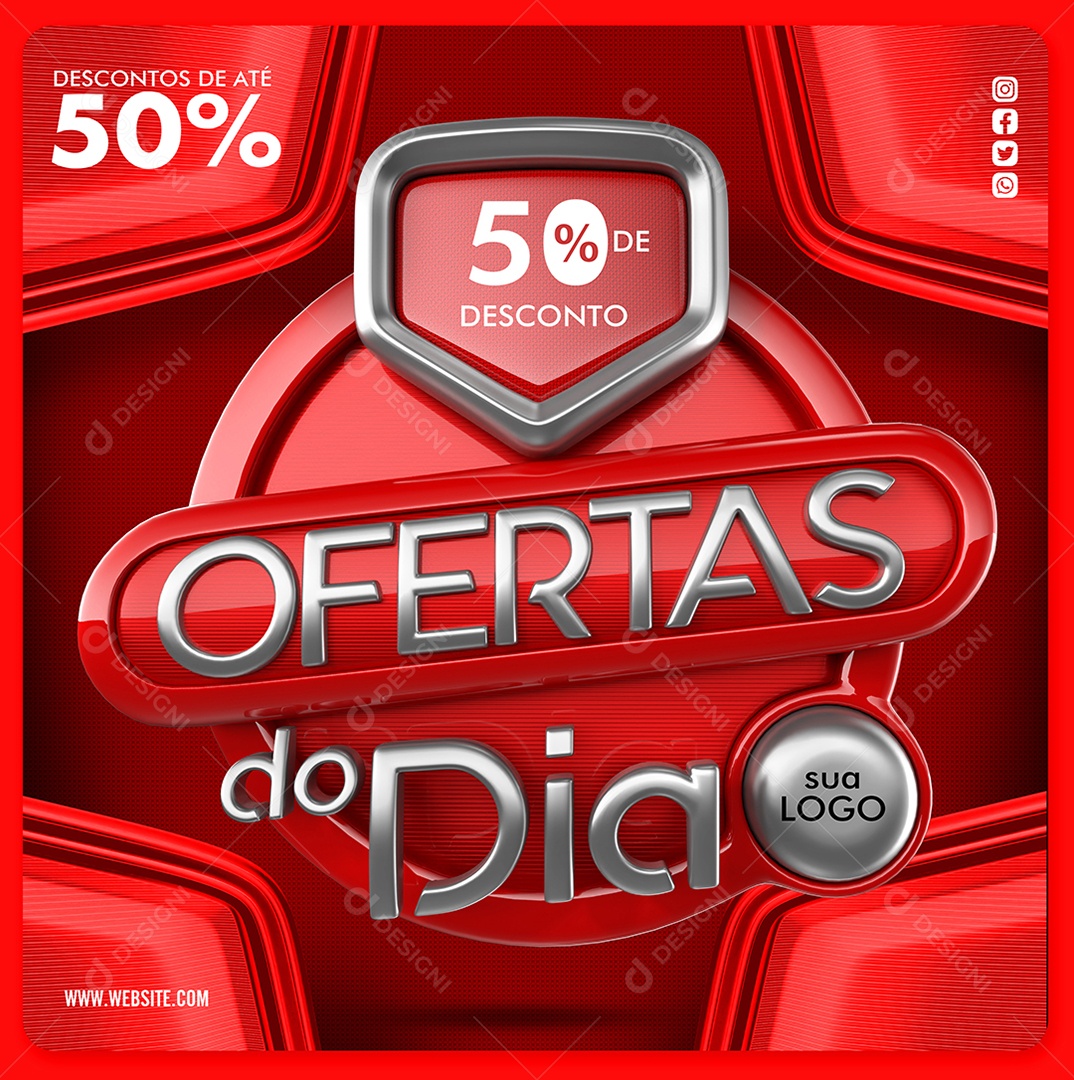 Ofertas do Dia Selo 3D Vermelho e Prata Para Composição PSD