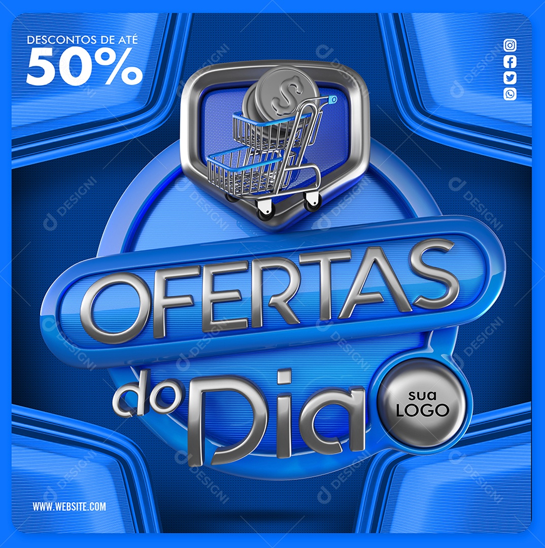 Ofertas do Dia Selo 3D Azul e Prata Para Composição PSD