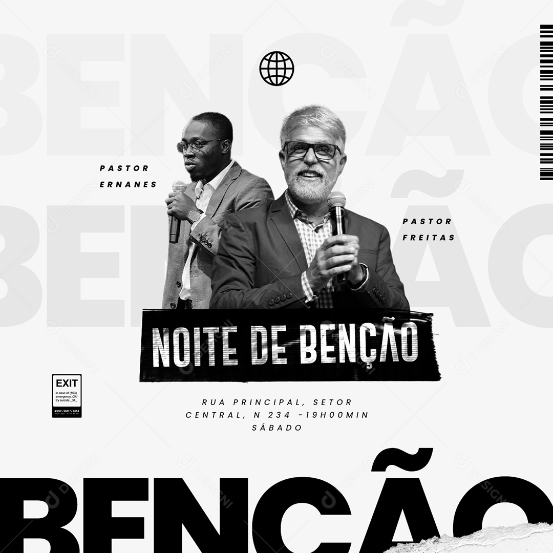 Noite De Benção Pastor Ernanes Pastor Freitas Gospel Social Media PSD Editável