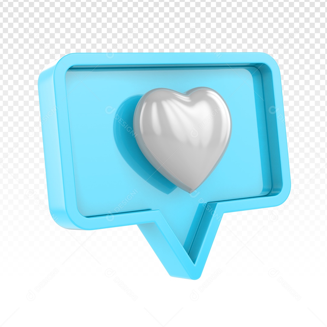 Emoji Azul De Coração Prata Elemento 3D PSD