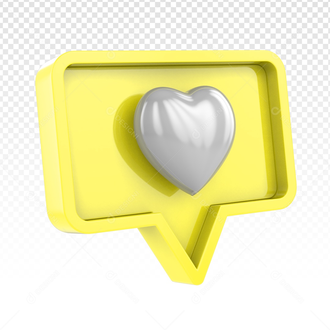 Emoji Amarelo De Coração Prata Elemento 3D PSD