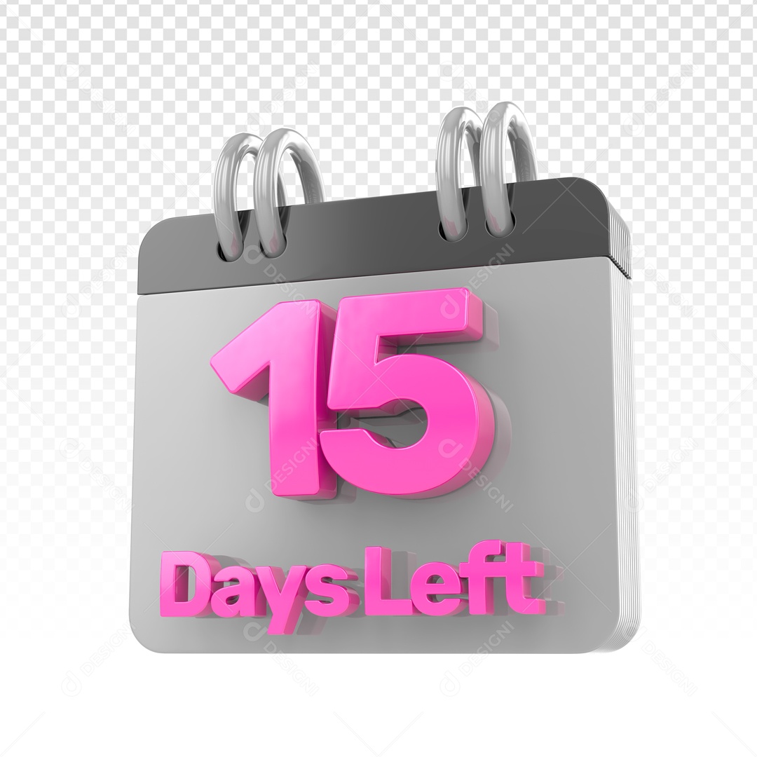 Elemento 3D Calendario Dia 15 Dias Restantes Rosa E Cinza  Para Composição PSD