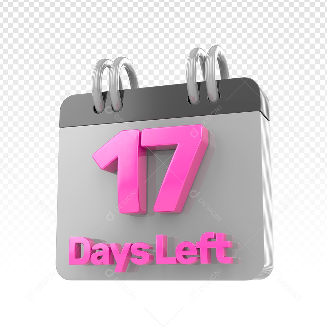 Elemento 3D Calendario Dia 17 Dias Restantes Rosa E Cinza  Para Composição PSD