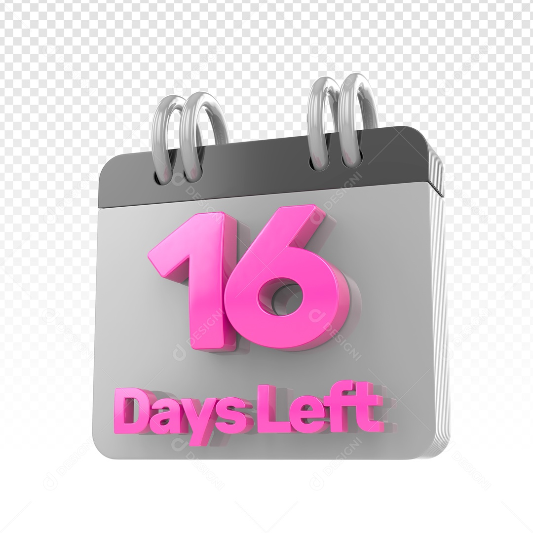 Elemento 3D Calendario Dia 16 Dias Restantes Rosa E Cinza  Para Composição PSD