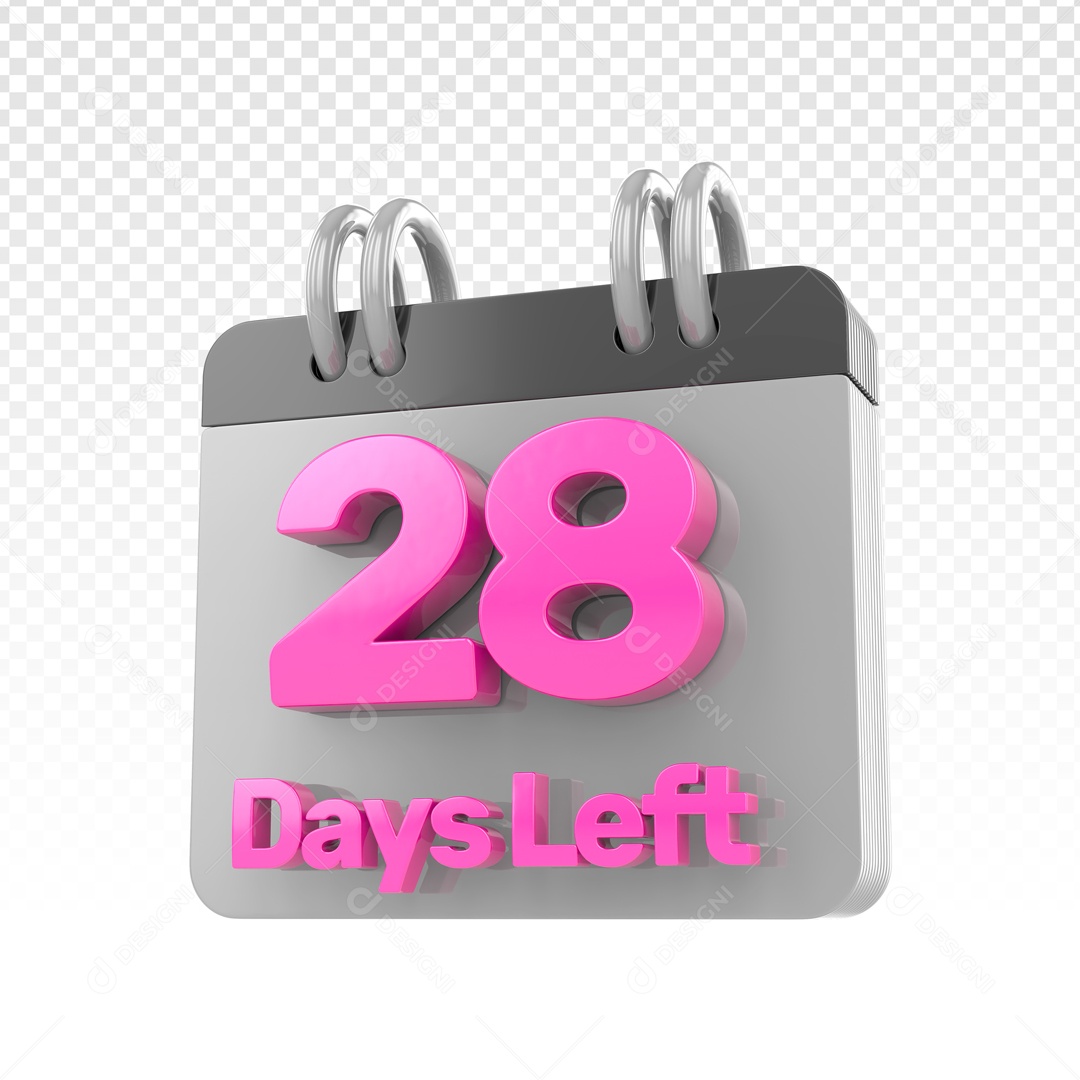 Elemento 3D Calendario Dia 28 Dias Restantes Rosa E Cinza  Para Composição PSD