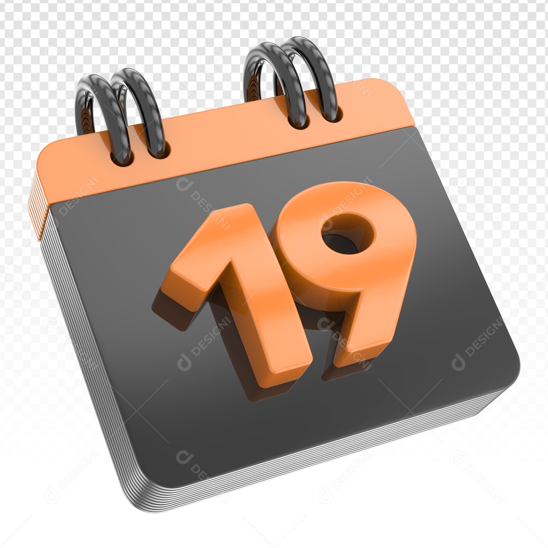 Elemento 3D Calendario Dia 19 Dias Restantes Preto E Dourado Para Composição PSD