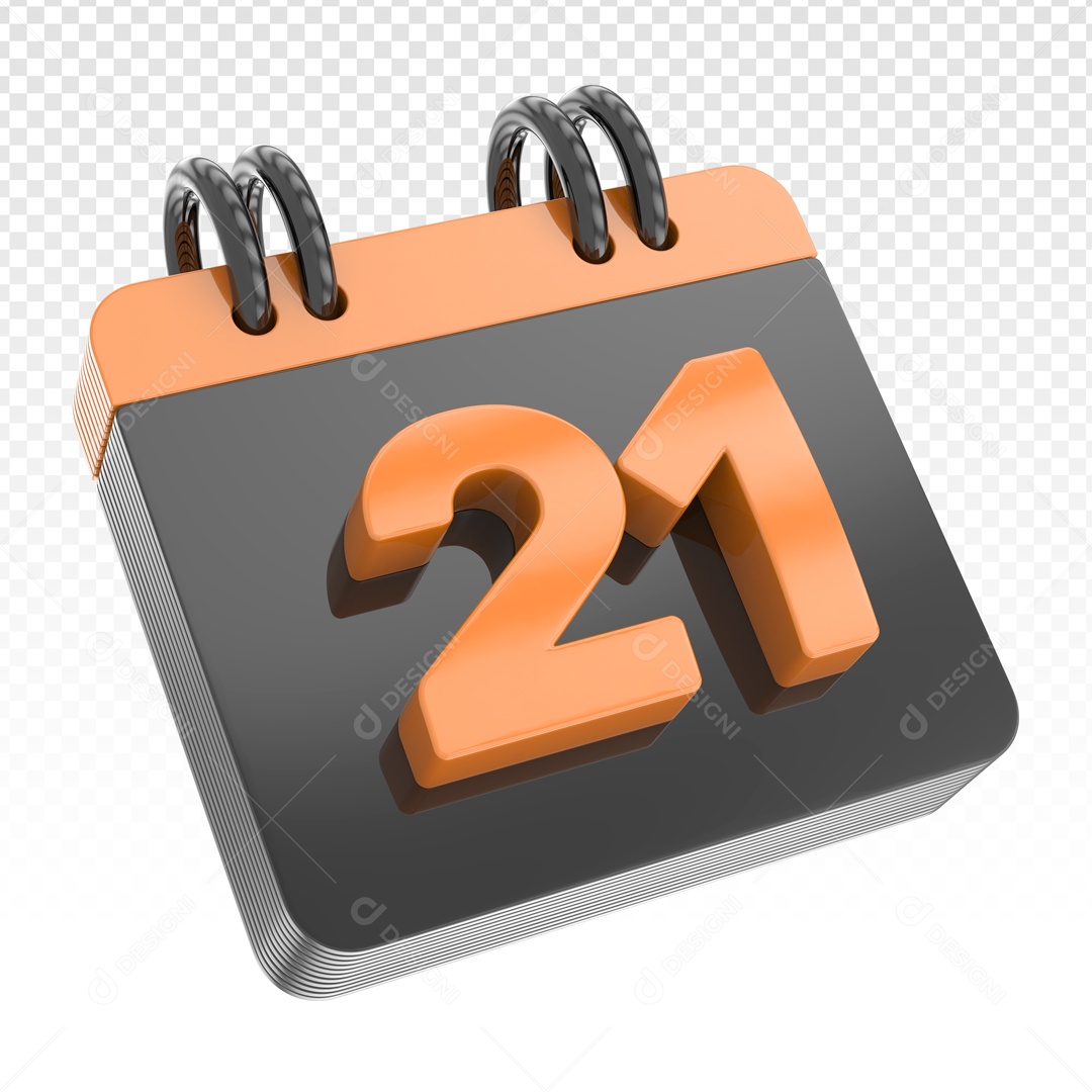 Elemento 3D Calendario Dia 21 Dias Restantes Preto E Dourado Para Composição PSD
