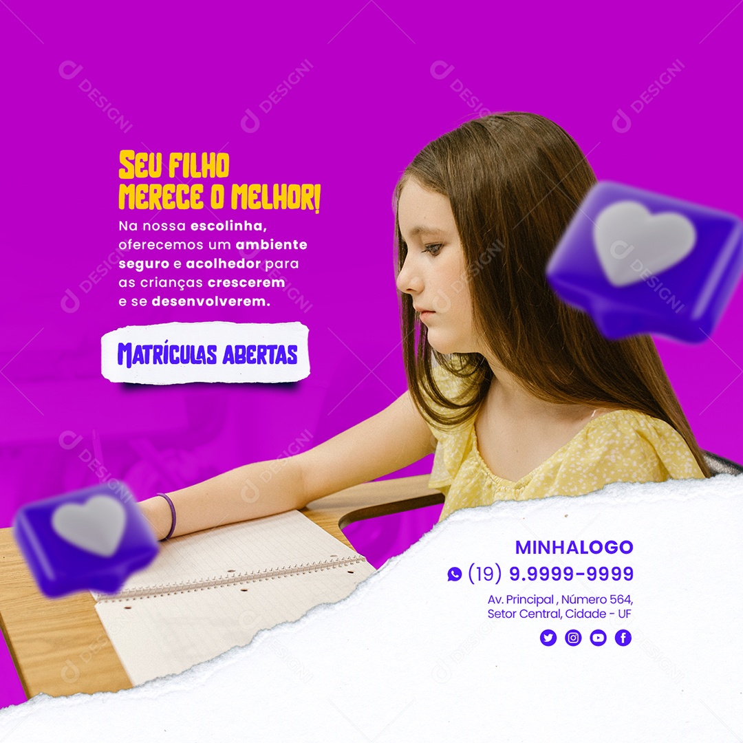 Seu Filho Merece O Melhor Escola Infantil Social Media PSD Editável