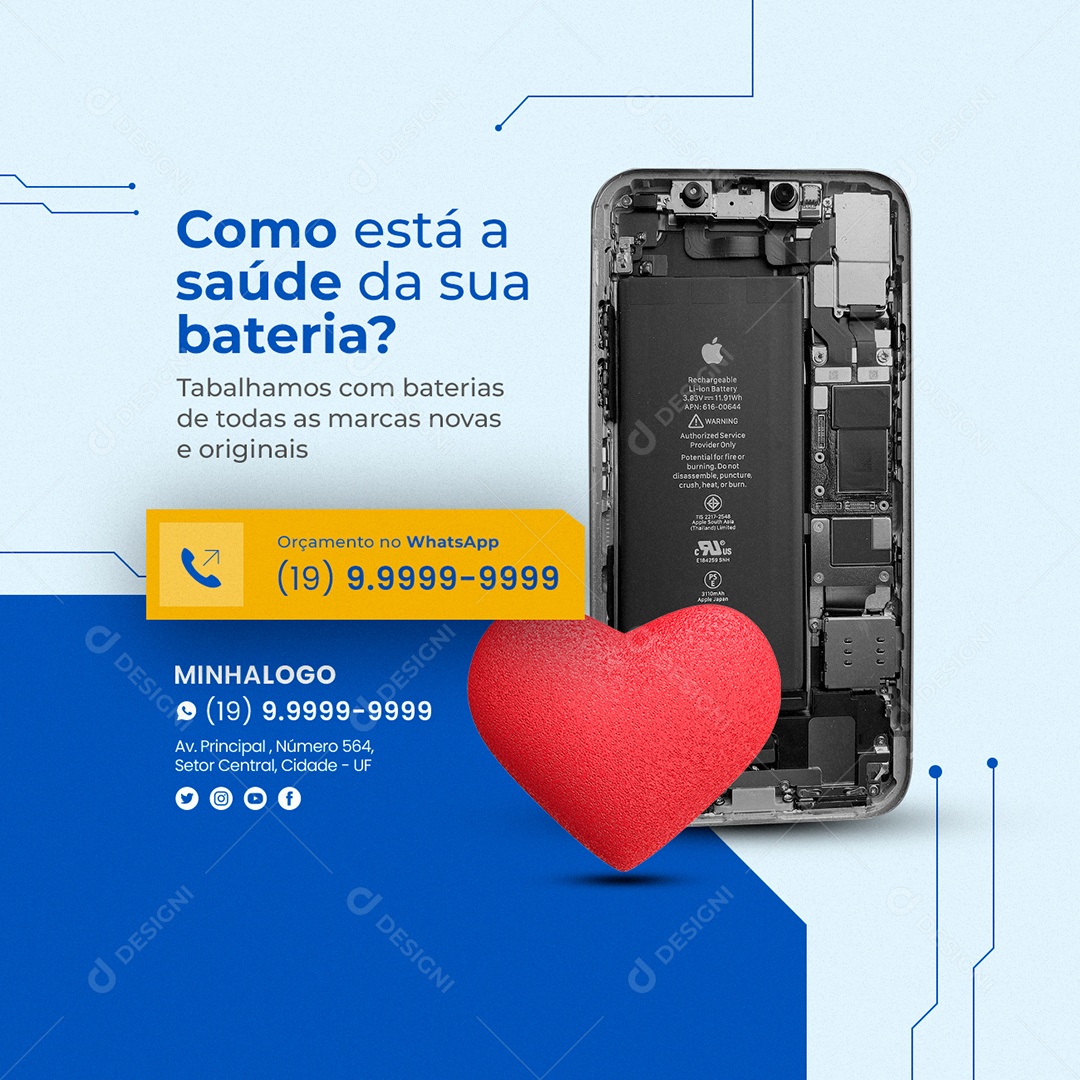 Como Está A Saúde Da Sua Bateria Assistência Técnica Social Media PSD Editável