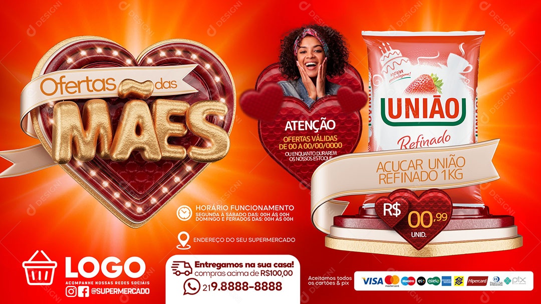 Banner Promoção Das Mães Produto 00,99 Supermercado Social Media PSD Editável