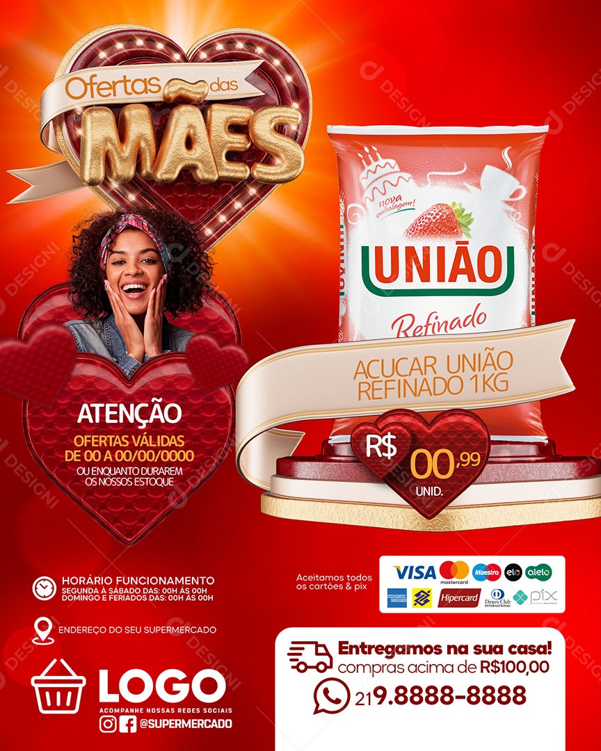 Encarte Promoção Das Mães Açucar União Refinado 00,99 Supermercado Social Media PSD Editável