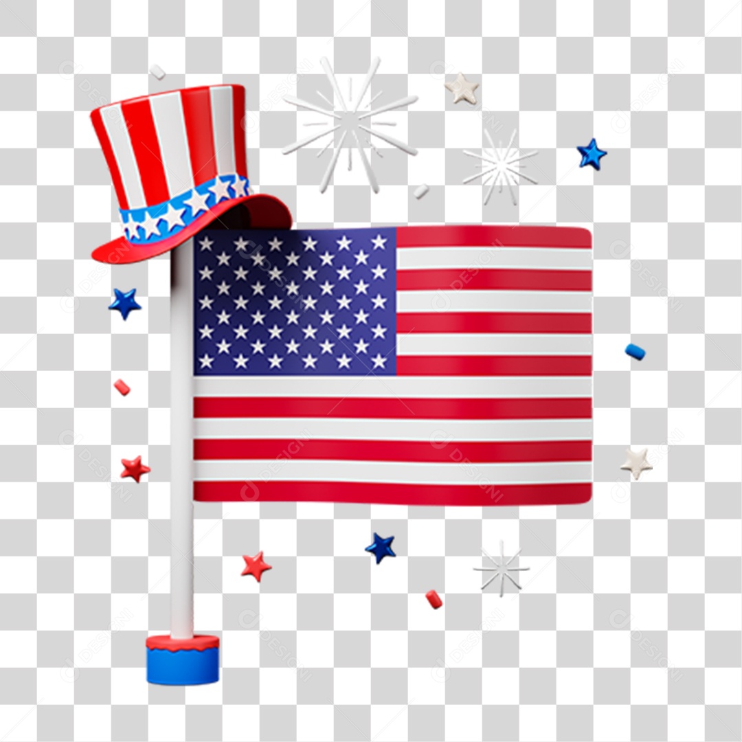 Elemento 3D Fogos Foguetes Festas Bandeira para Composição PNG Transparente