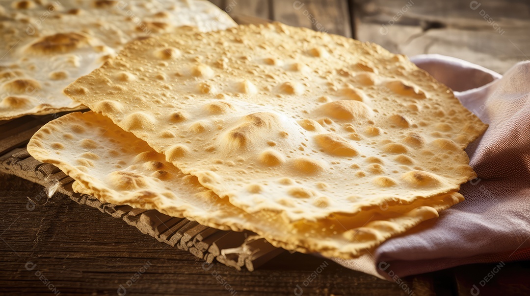 Matzos de celebração da Páscoa com matzo matzo tradicional pão judeu em fundo rústico