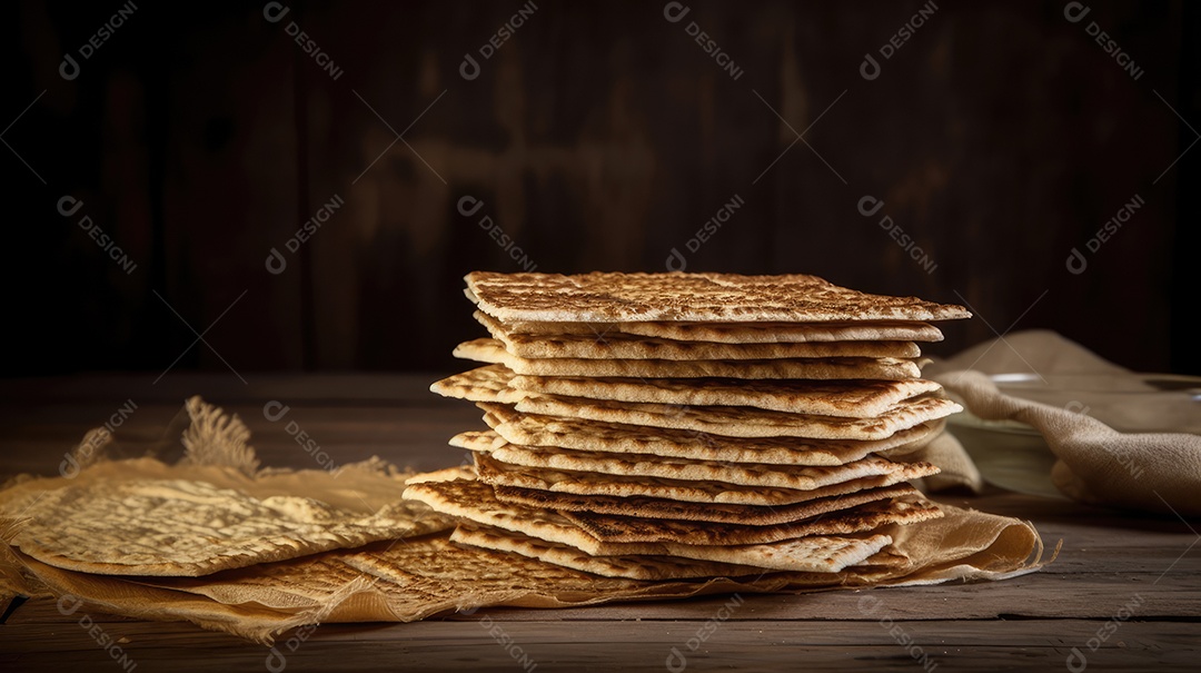 Matzos de celebração da Páscoa com matzo matzo tradicional pão judeu em fundo rústico