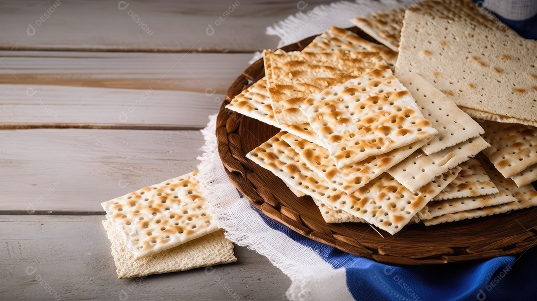 Matzos de celebração da Páscoa com matzo matzo tradicional pão judeu em fundo rústico