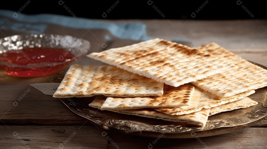 Matzos de celebração da Páscoa com matzo matzo tradicional pão judeu em fundo rústico