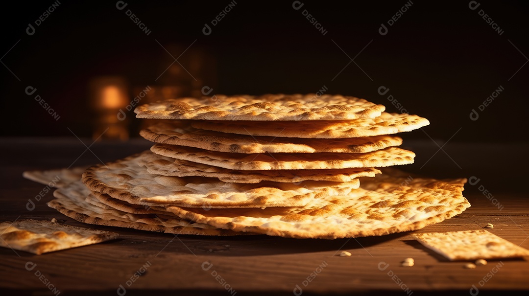 Matzos de celebração da Páscoa com matzo matzo tradicional pão judeu em fundo rústico