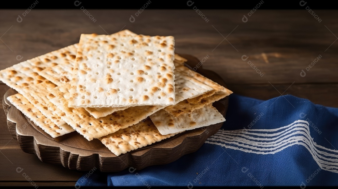 Matzos de celebração da Páscoa com matzo matzo tradicional pão judeu em fundo rústico