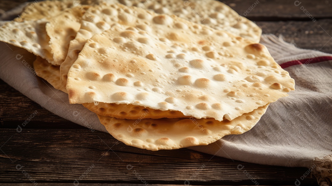 Matzos de celebração da Páscoa com matzo matzo tradicional pão judeu em fundo rústico