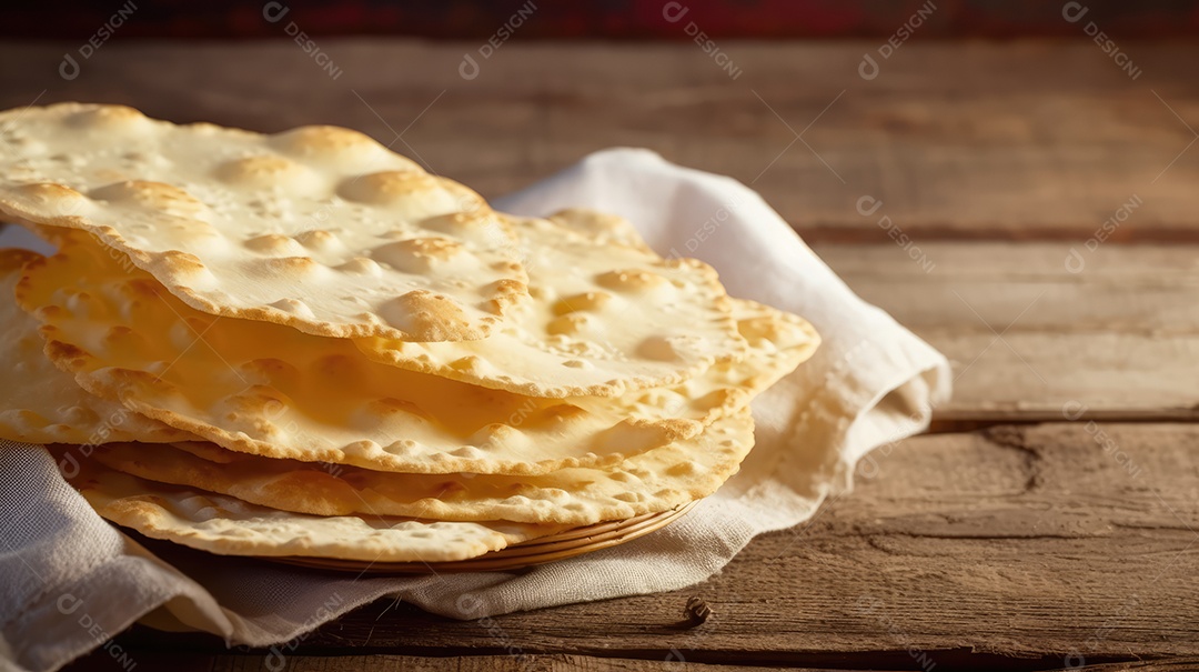 Matzos de celebração da Páscoa com matzo matzo tradicional pão judeu em fundo rústico