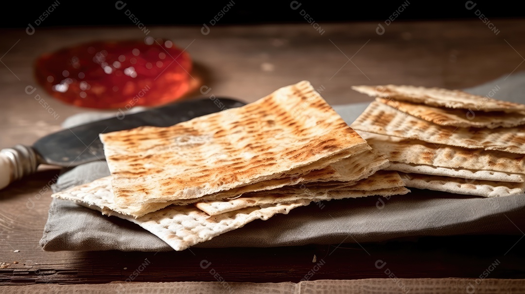 Matzos de celebração da Páscoa com matzo matzo tradicional pão judeu em fundo rústico