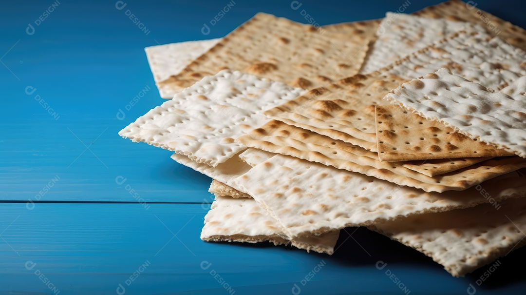Matzos de celebração da Páscoa com matzo matzo tradicional pão judeu em fundo rústico