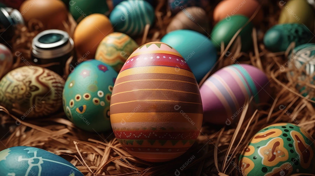 Ovos de Páscoa pequenos de chocolate ao leite embrulhados em papel colorido brilhante