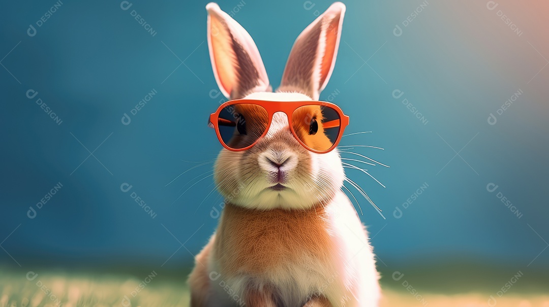 Um coelhinho fofo com óculos de sol