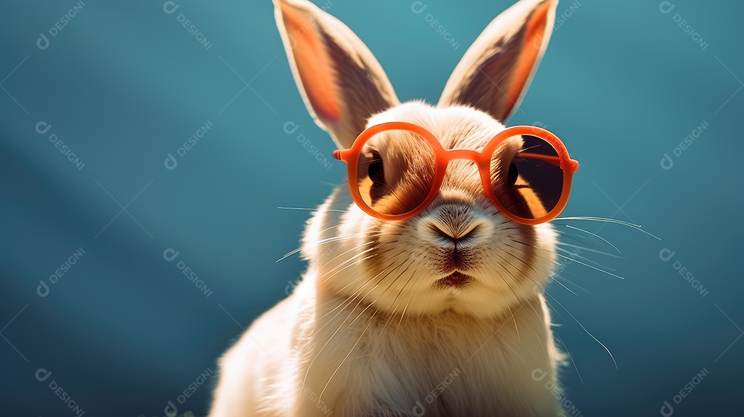 Um coelhinho fofo com óculos de sol