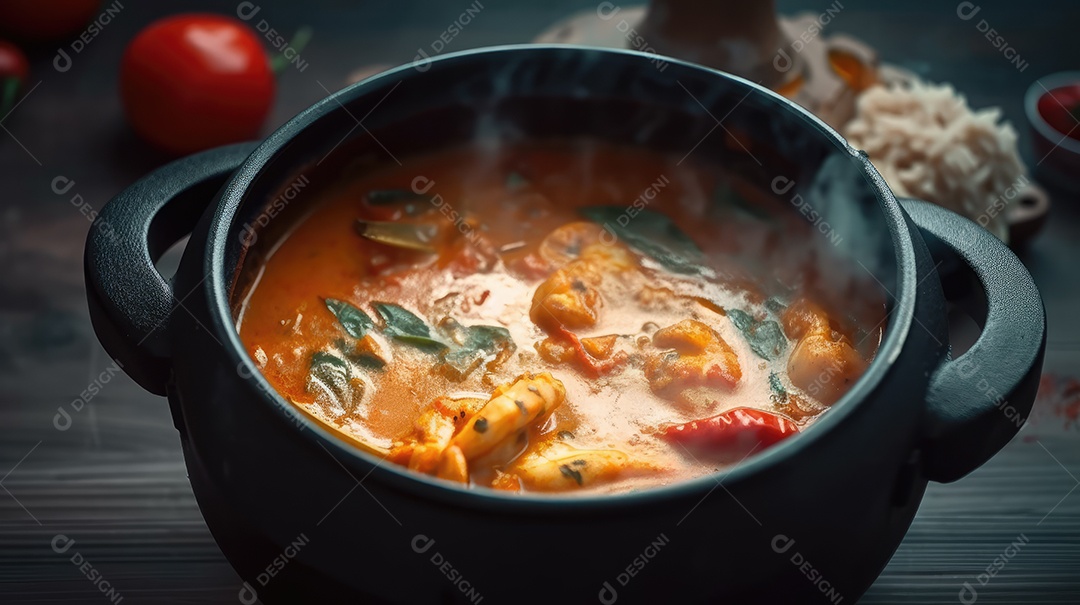 Creme de Mandioca e Camarão. Prato típico da comida brasileira da Bahia chamado Bobó Camarão