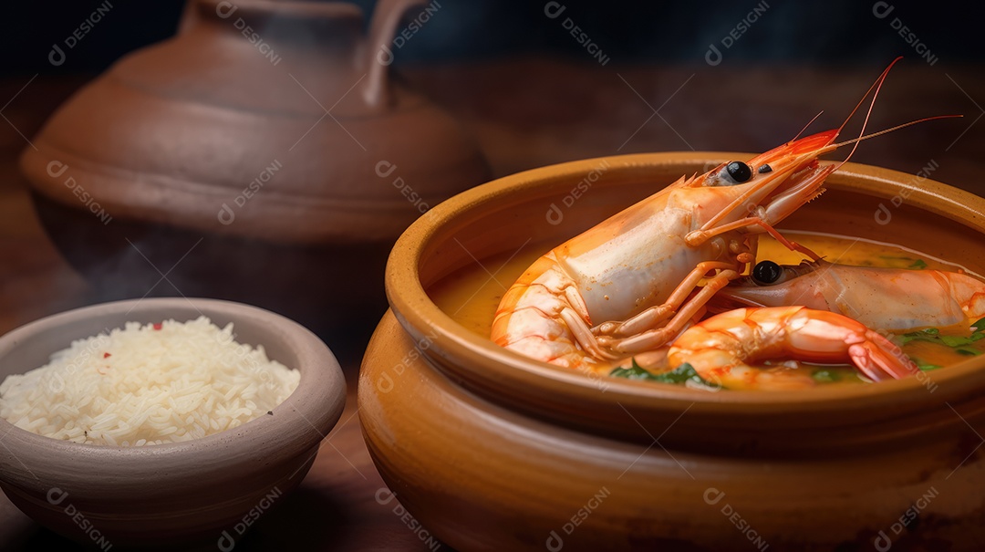 Creme de Mandioca e Camarão. Prato típico da comida brasileira da Bahia chamado Bobó Camarão