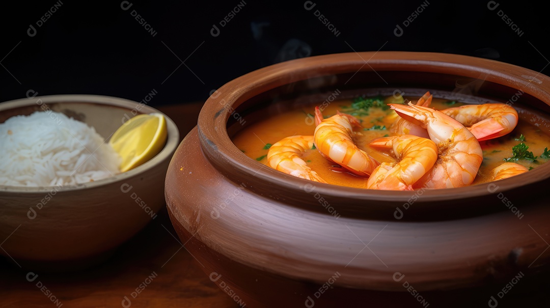 Creme de Mandioca e Camarão. Prato típico da comida brasileira da Bahia chamado Bobó Camarão