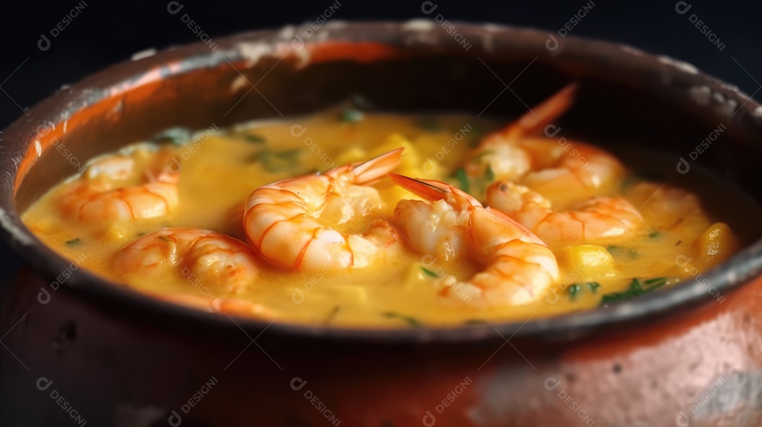 Creme de Mandioca e Camarão. Prato típico da comida brasileira da Bahia chamado Bobó Camarão