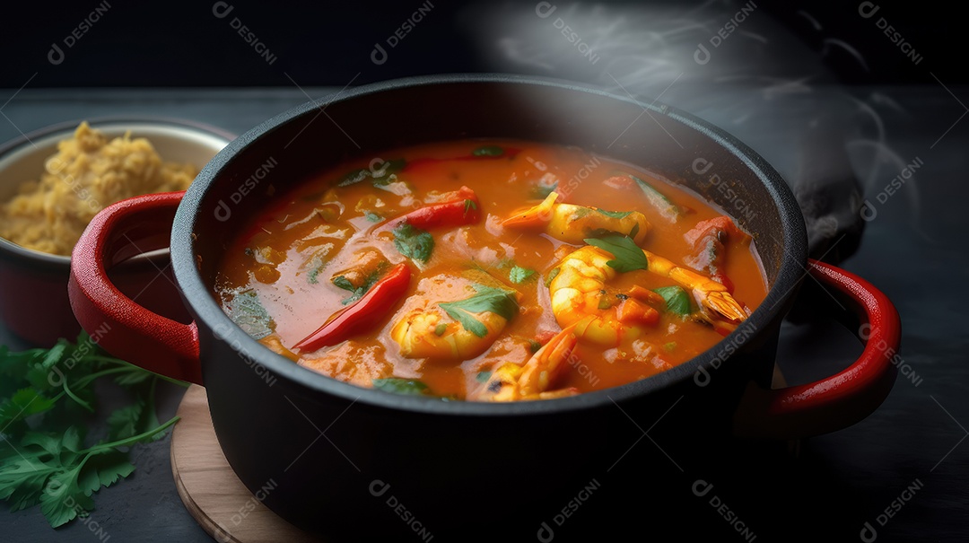 Creme de Mandioca e Camarão. Prato típico da comida brasileira da Bahia chamado Bobó Camarão
