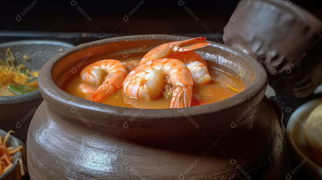 Creme de Mandioca e Camarão. Prato típico da comida brasileira da Bahia chamado Bobó Camarão