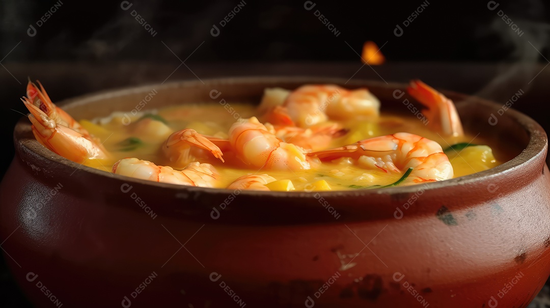 Creme de Mandioca e Camarão. Prato típico da comida brasileira da Bahia chamado Bobó Camarão