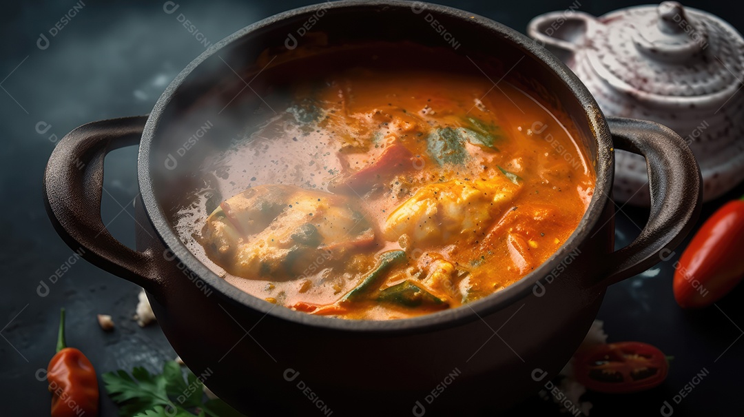 Creme de Mandioca e Camarão. Prato típico da comida brasileira da Bahia chamado Bobó Camarão