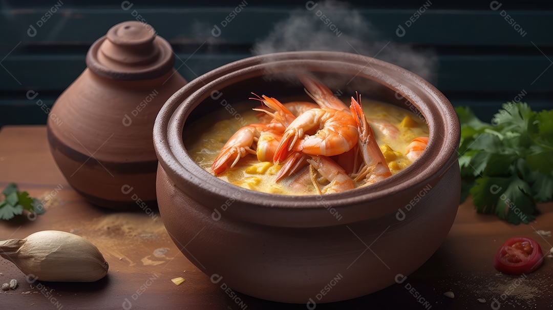 Creme de Mandioca e Camarão. Prato típico da comida brasileira da Bahia chamado Bobó Camarão