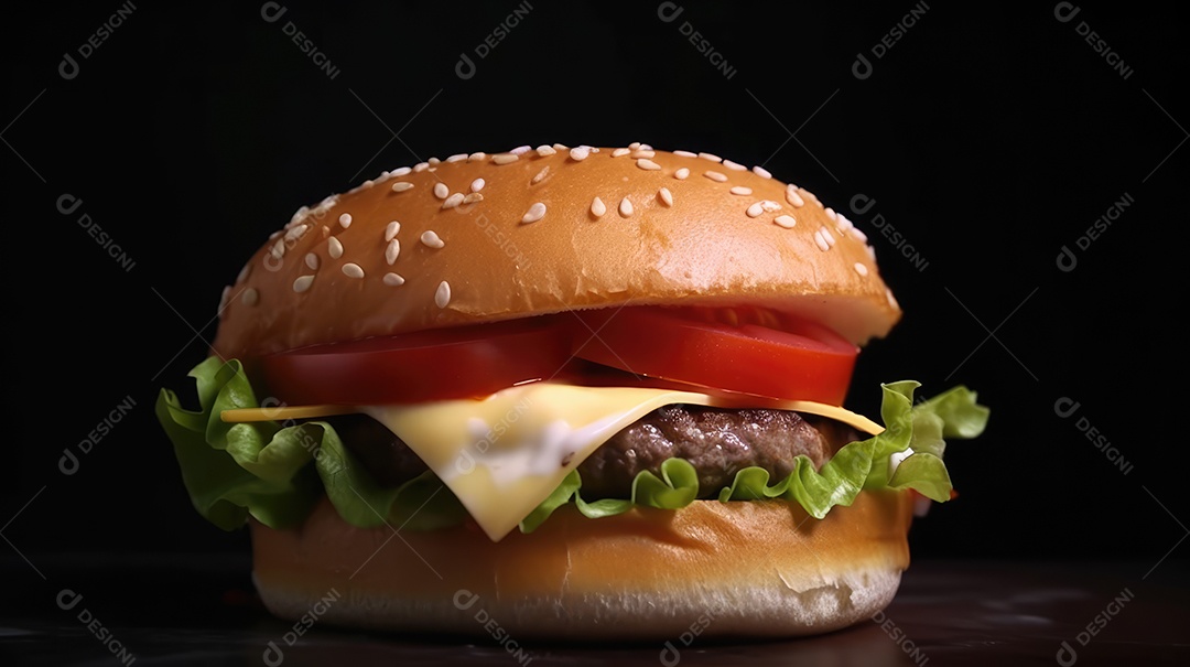 Saboroso hambúrguer sobre uma mesa de madeira