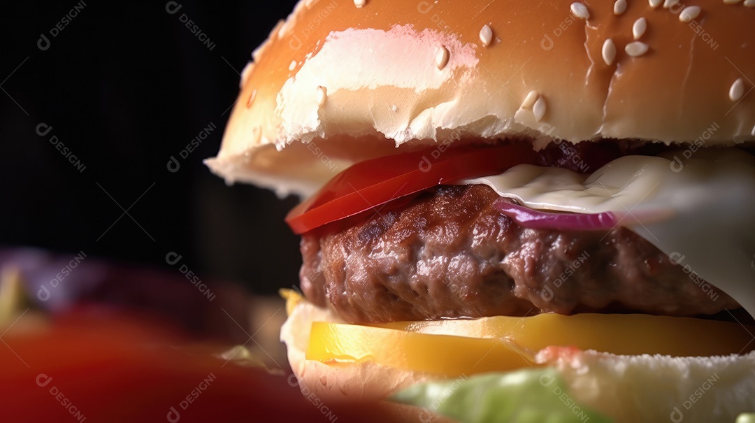 Saboroso hambúrguer sobre uma mesa de madeira