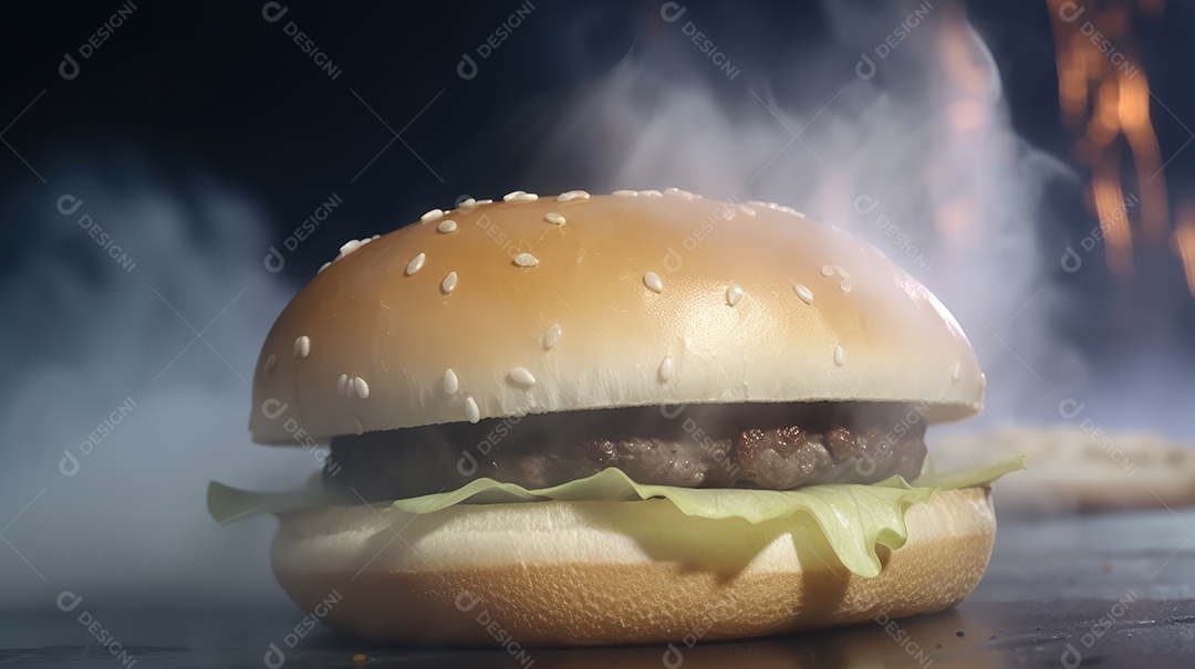 Saboroso hambúrguer sobre uma mesa de madeira
