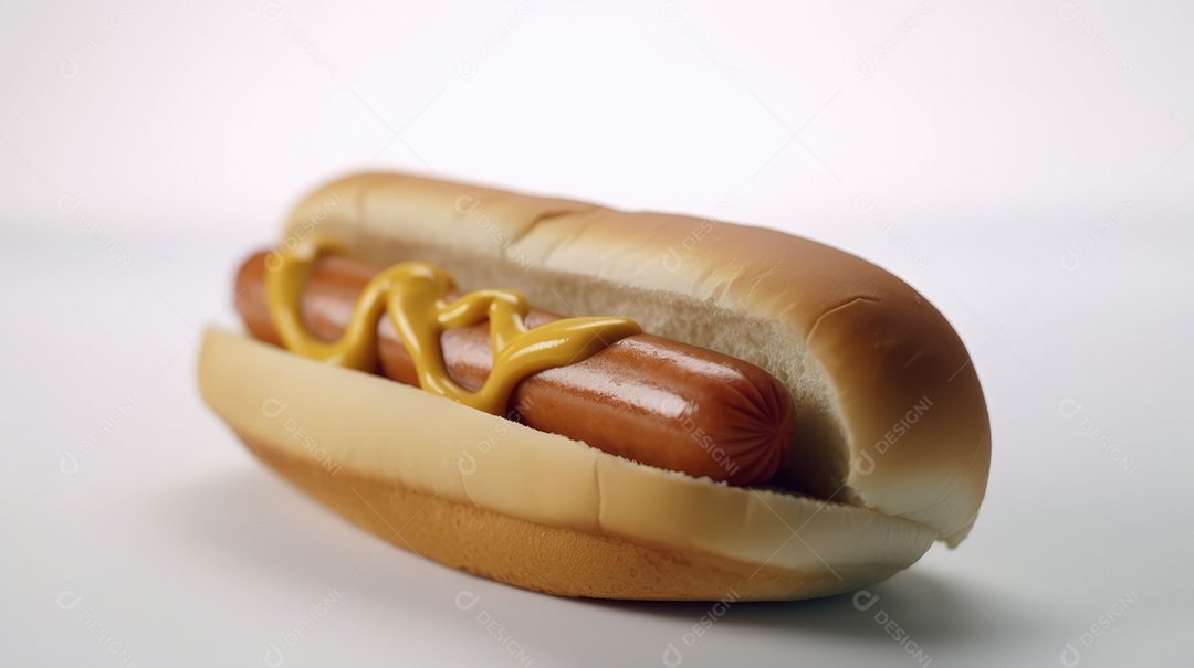 Cachorro-quente tradicional com salsicha, ketchup, mostarda e pão de leite, queijo ralado