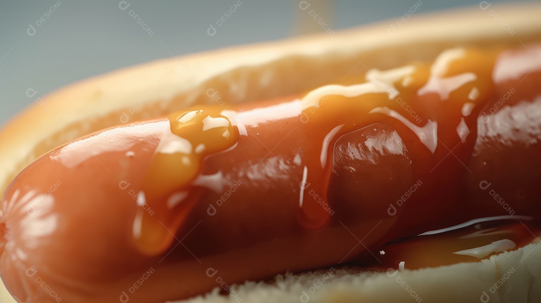 Cachorro-quente tradicional com salsicha, ketchup, mostarda e pão de leite, queijo ralado