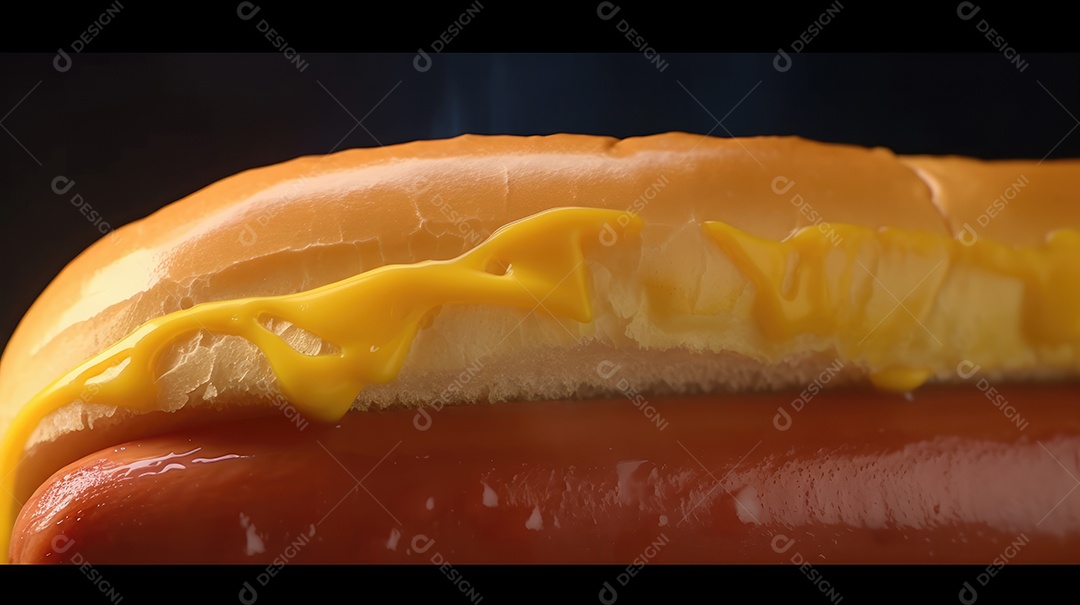 Cachorro-quente tradicional com salsicha, ketchup, mostarda e pão de leite, queijo ralado