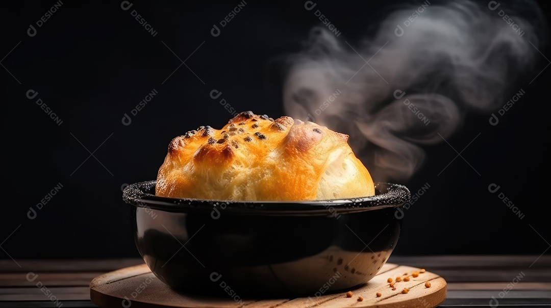 Porção de pão de queijo da culinária mineira assada no forno e servida na mesa, Lanche de queijo e presunto