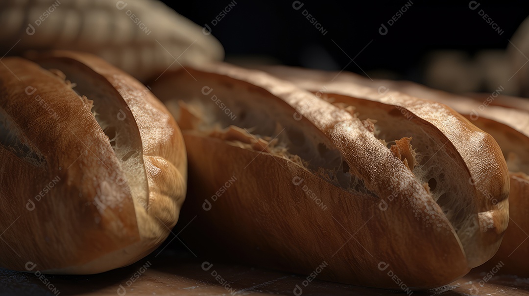 Pães italianos em uma mesa rústica para café da manhã e lanche da tarde