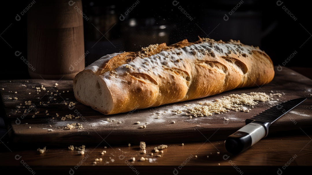 Pães italianos em uma mesa rústica para café da manhã e lanche da tarde
